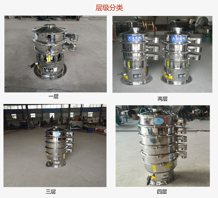 小型不銹鋼振動篩層級展示：一層，兩層，三層，四層等。