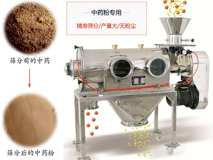 WQS50-130臥式氣流篩：中藥粉專用篩：精度篩分/產(chǎn)量大/無(wú)粉塵符合標(biāo)準(zhǔn)。