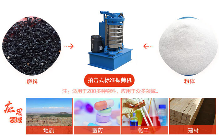 拍擊篩適用于多種物料顆粒狀，粉狀，不規則物料的篩分。